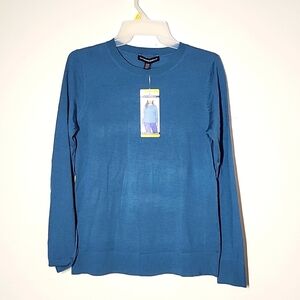 Kathrine Barclay teal crewneck merino wool sweater lightweight. Womens small